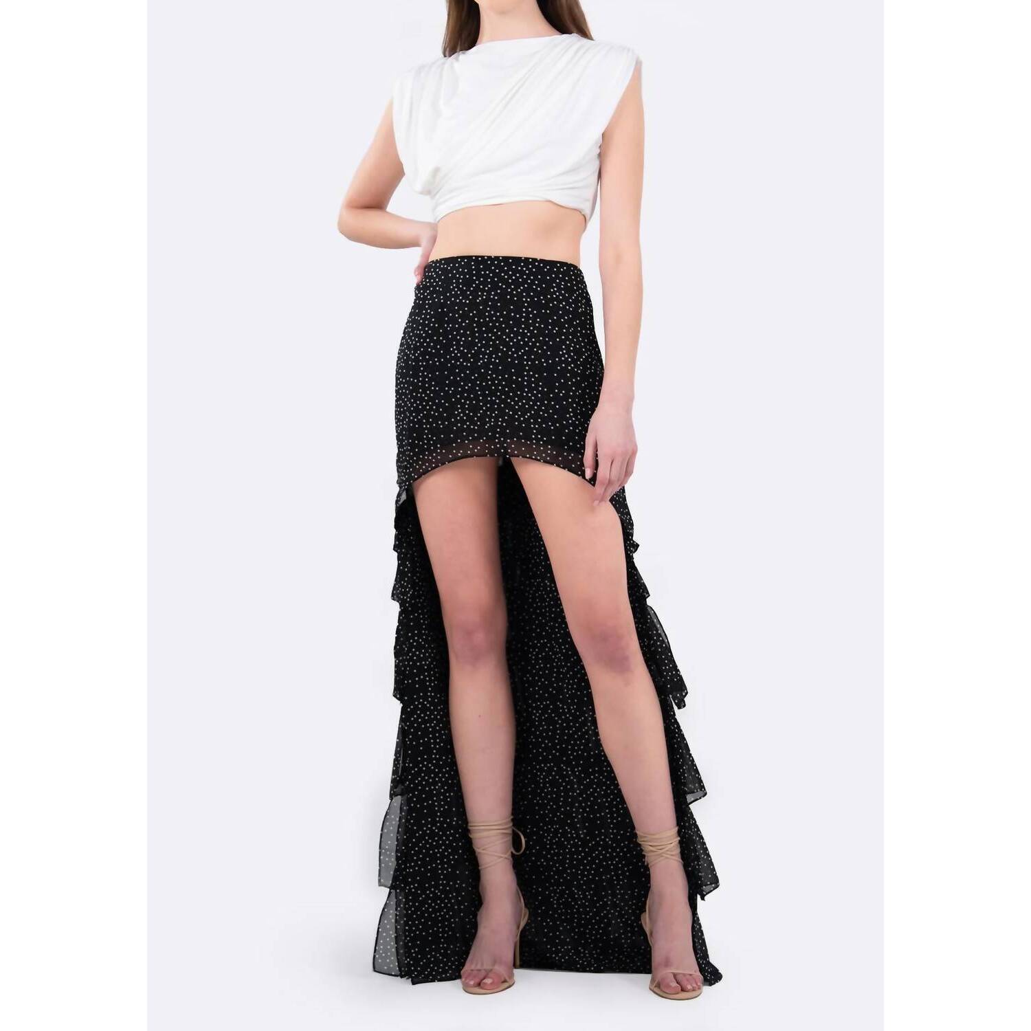 New Nonchalant Label Lena Ruffled Tiered Skirt In Polka Dot